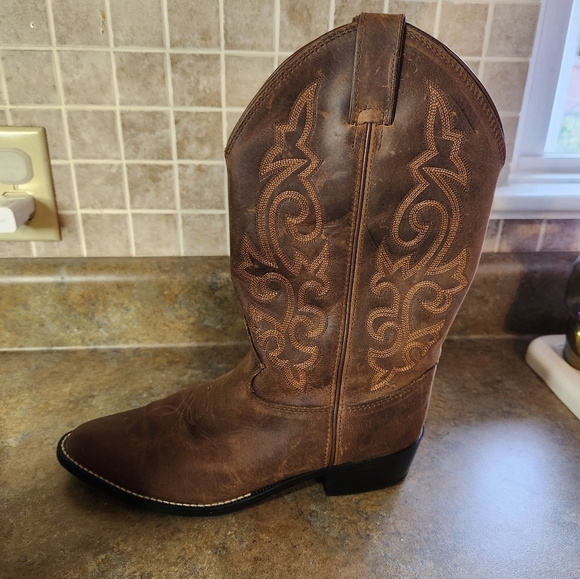 Justin Cowboy Boots Women's Size 6D Mid Calf Pointed Toe Western Brown Leather - Picture 6 of 11